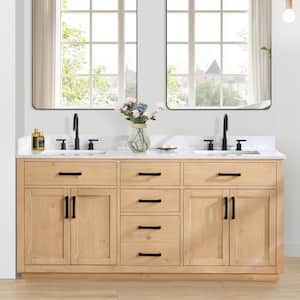 Gavino 72 in. W x 22 in. D x 34 in. H Bath Vanity in Light Brown with Grain White Composite Stone Top