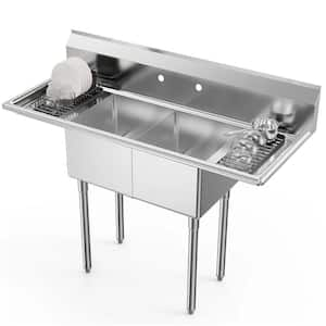 52 in. Stainless Steel 2-Compartment Sink with 2 Drainboards