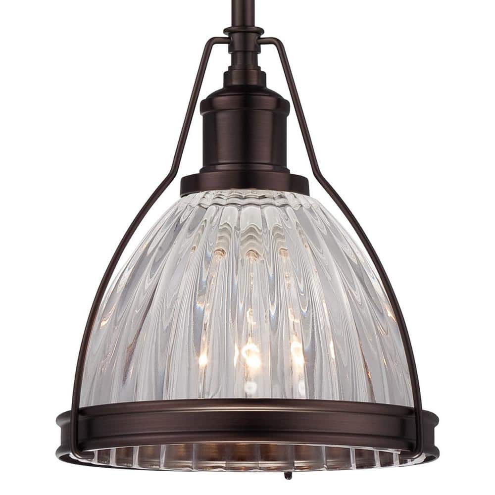 8'' Mini Pendant Light in Dark Brushed Bronze with Ribbed Clear Glass