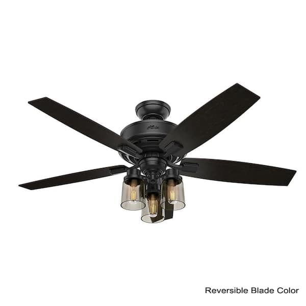 Hunter - Bennett 52 in. LED Indoor Matte Black Ceiling Fan with 3-Light Kit and Handheld Remote Control