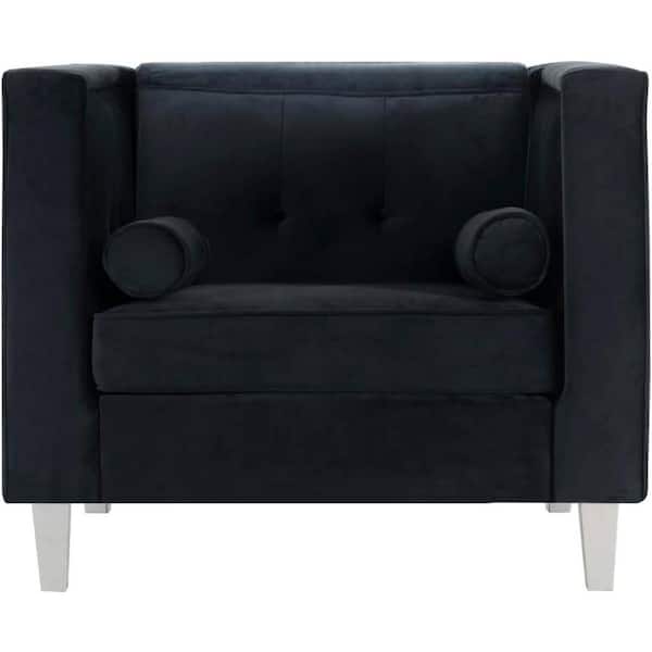 HOMESTOCK Accent Chair for Living Room, Tufted Cushion, Solid Wooden Legs Reading Chairs for Bedroom Comfy - Black