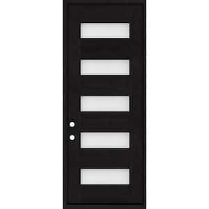 Regency 36 in. x 96 in. 5L Modern Frosted Glass RHIS Onyx Stained Fiberglass Prehung Front Door