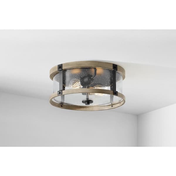 Richland 2-Light Grey Wood Finish Flush Mount with Clear Seedy Glass