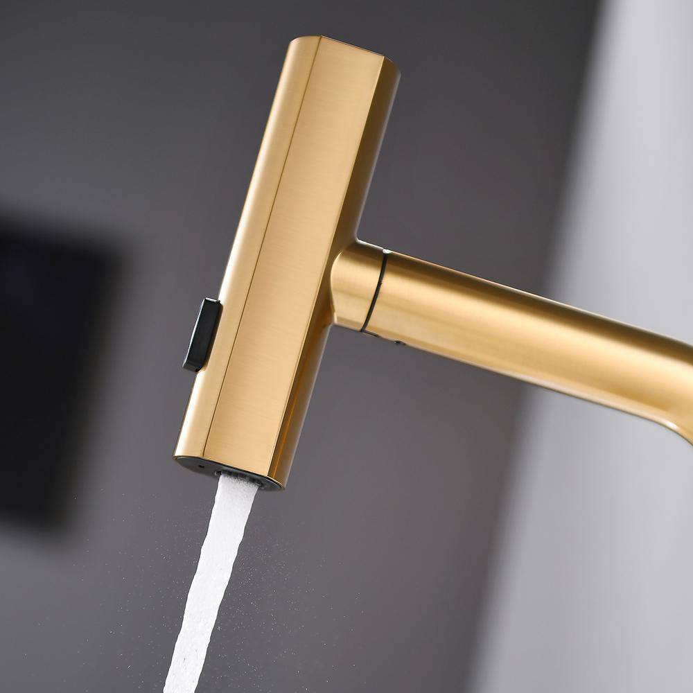 Brushed Gold Stainless Steel Single Handle Pull Out Kitchen Faucet