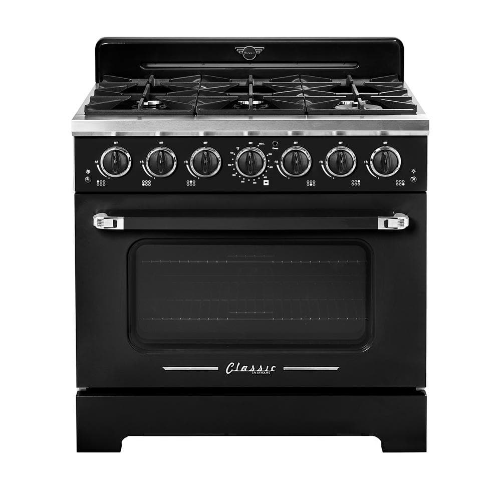 Besparing Verward Electrificeren Unique Appliances Classic Retro 36 in. 5.2 cu. ft. 6-Burner Freestanding  Retro Gas Range with Convection Oven in Midnight Black UGP-36CR B - The  Home Depot