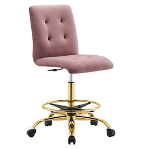 Prim Performance Velvet Ergonomic Adjustable Height Armless Drafting Chair in Gold Dusty Rose