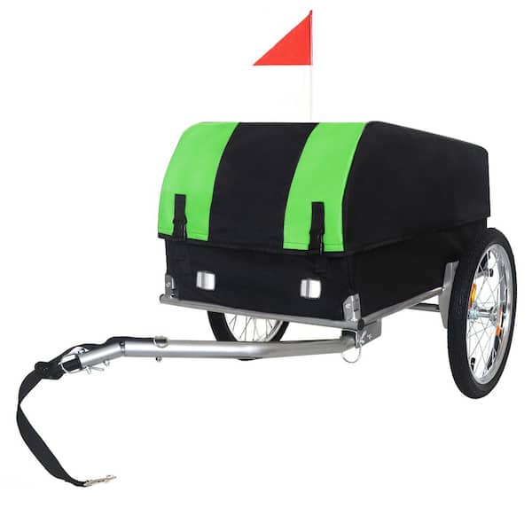 Pierce 4 cu. ft. Steel Bike Cargo Trailer Garden Cart with Removable Waterproof Cover, Black+Green