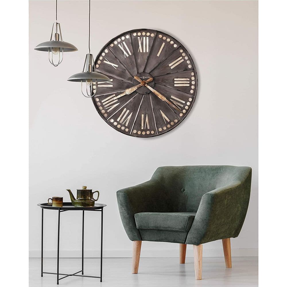 Oversized Antique Charcoal Metal Wall Clock with Roman Numerals