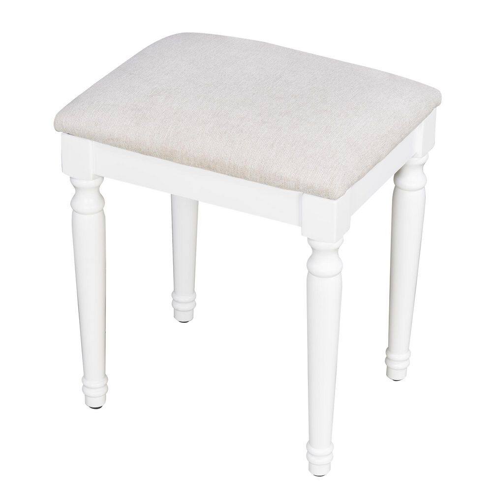 2-Piece White Makeup Vanity Set with Cushioned Stool, Tri-Fold Light Mirror, 5-Drawers, 2 Cabinets, Charging Station - thumbnail 3