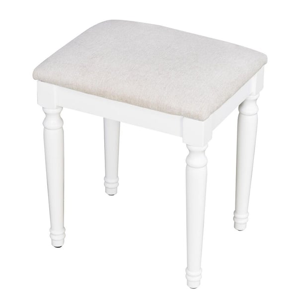 2-Piece White Makeup Vanity Set with Cushioned Stool, Tri-Fold Light Mirror, 5-Drawers, 2 Cabinets, Charging Station