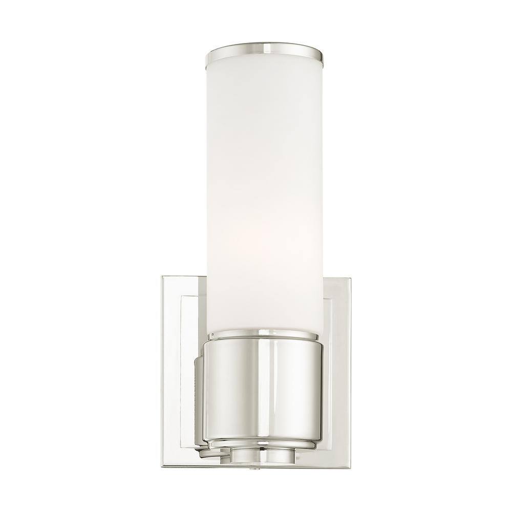 Polished Nickel Vanity Light with Satin Opal Glass