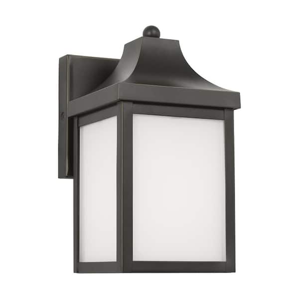 Generation Lighting Saybrook 8.5 in. Antique Bronze Outdoor Hardwired Extra Small Wall Lantern Sconce with Glass Shade and No Bulbs Included