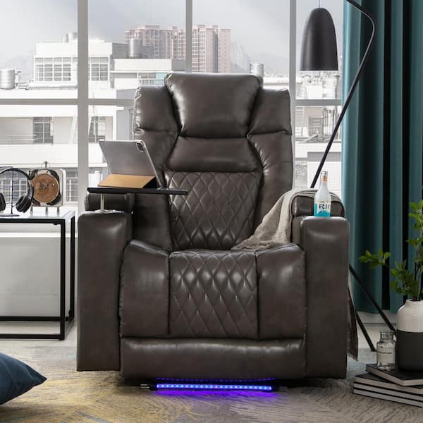 Polibi Gray Power Motion Recliner, Home Theater Seating with 2-Cup Holders  Swivel Tray Table USB Charging Port and Arm Storage MB-PMRTSCU-G - The Home  Depot