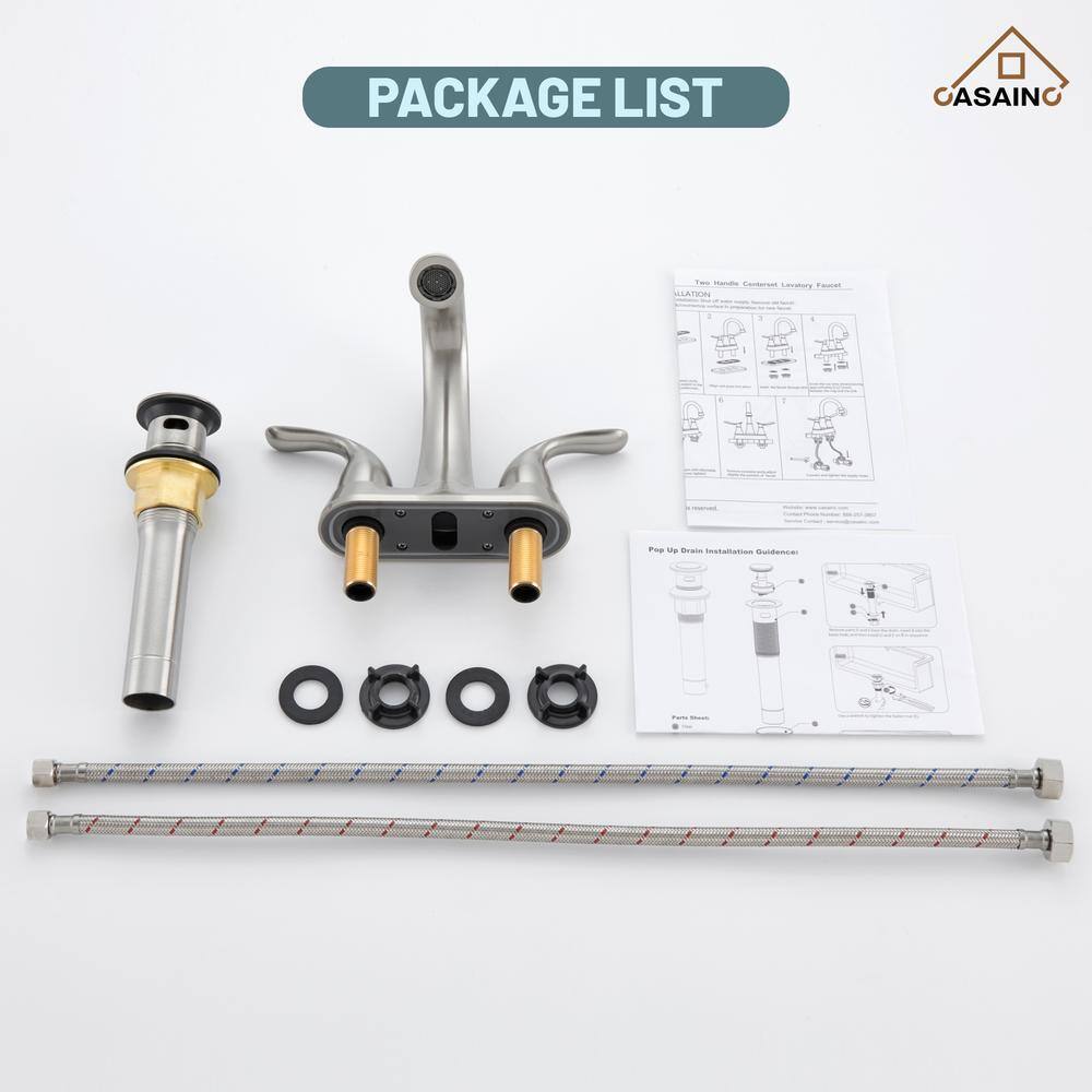 Brushed Nickel 2-Handle Centerset Bathroom Faucet with Pop-Up Drain