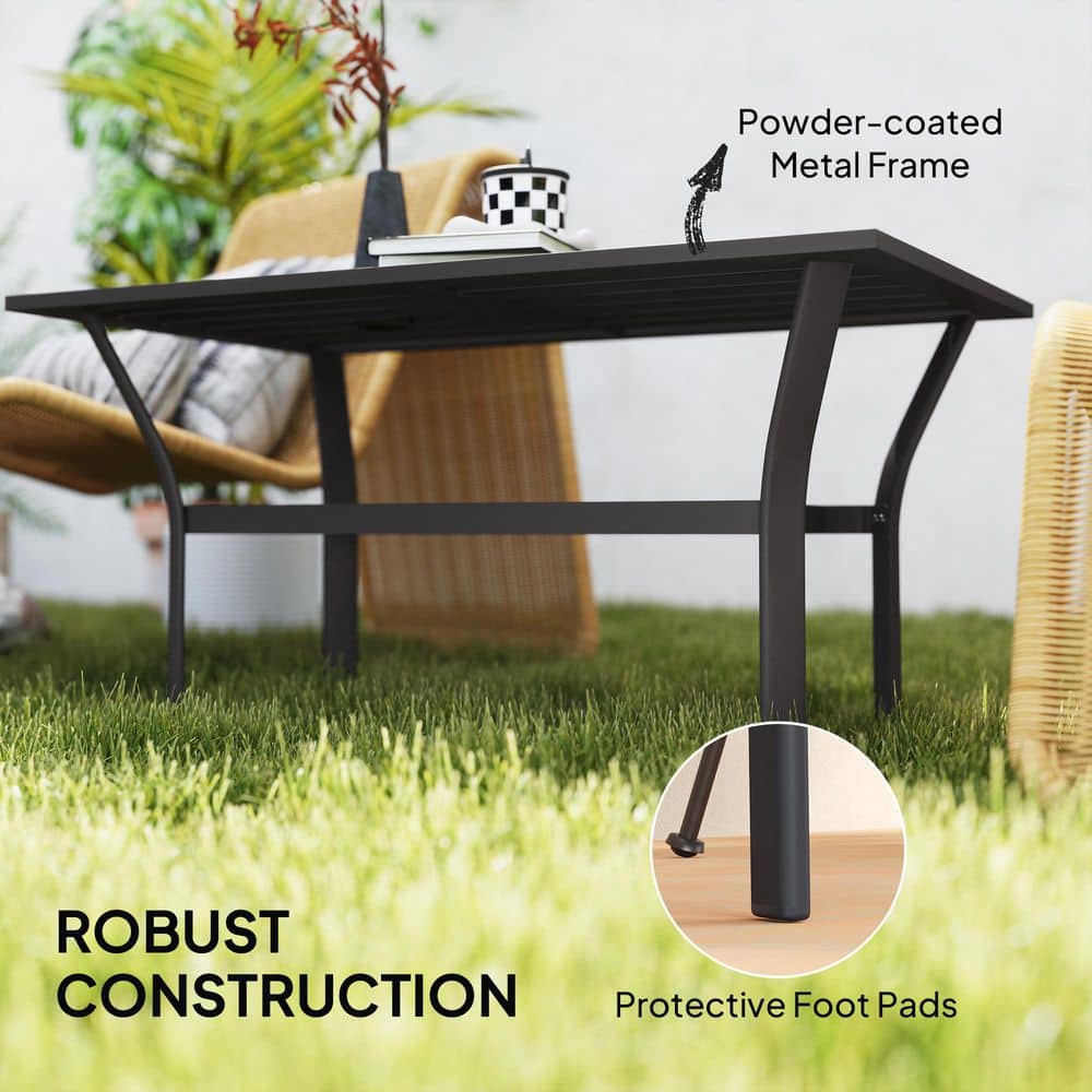 Black Metal Outdoor Coffee Table with Slatted Top, 36"