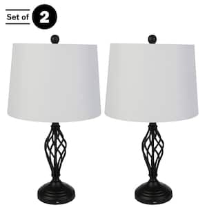 Set of 2-Modern Table Lamps with USB Charging Ports and LED Bulbs, Black