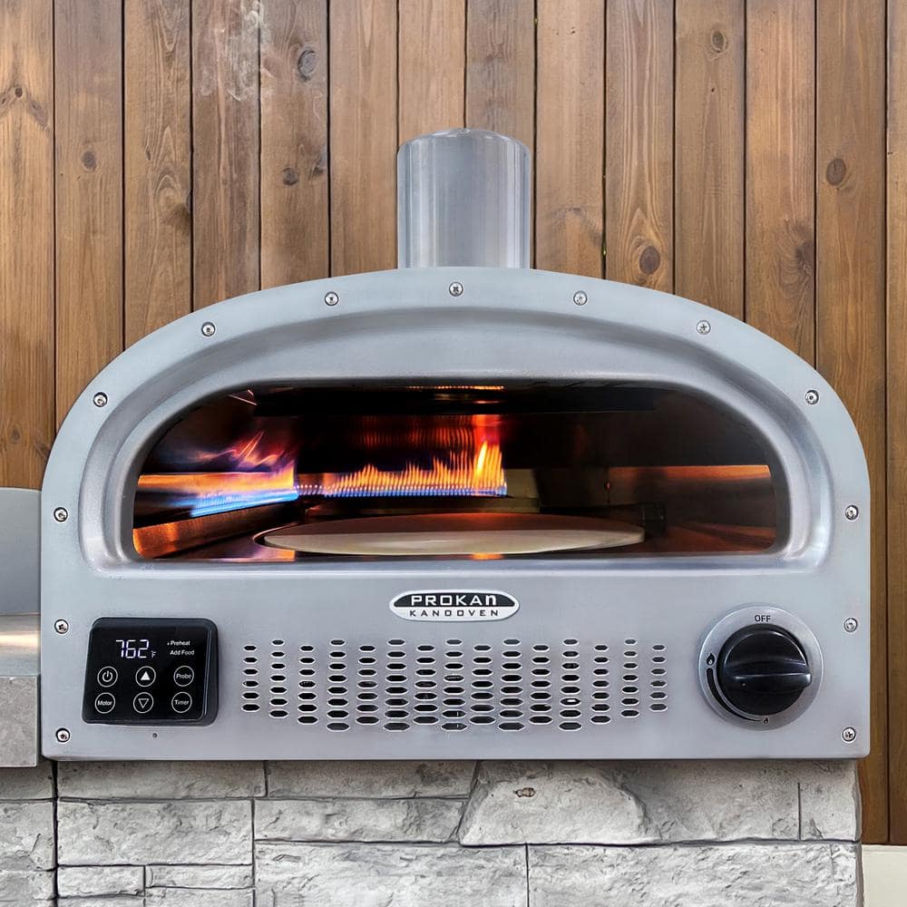 96 Inch Gray Stone Stainless Steel Propane Grill Island with Rotisserie