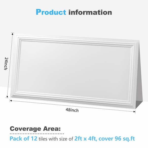 Basic White 2 ft. x 4 ft. PVC Water Resistant Square Edge Lay-In/Drop in Ceiling Tiles (96 sq. ft. /Case)