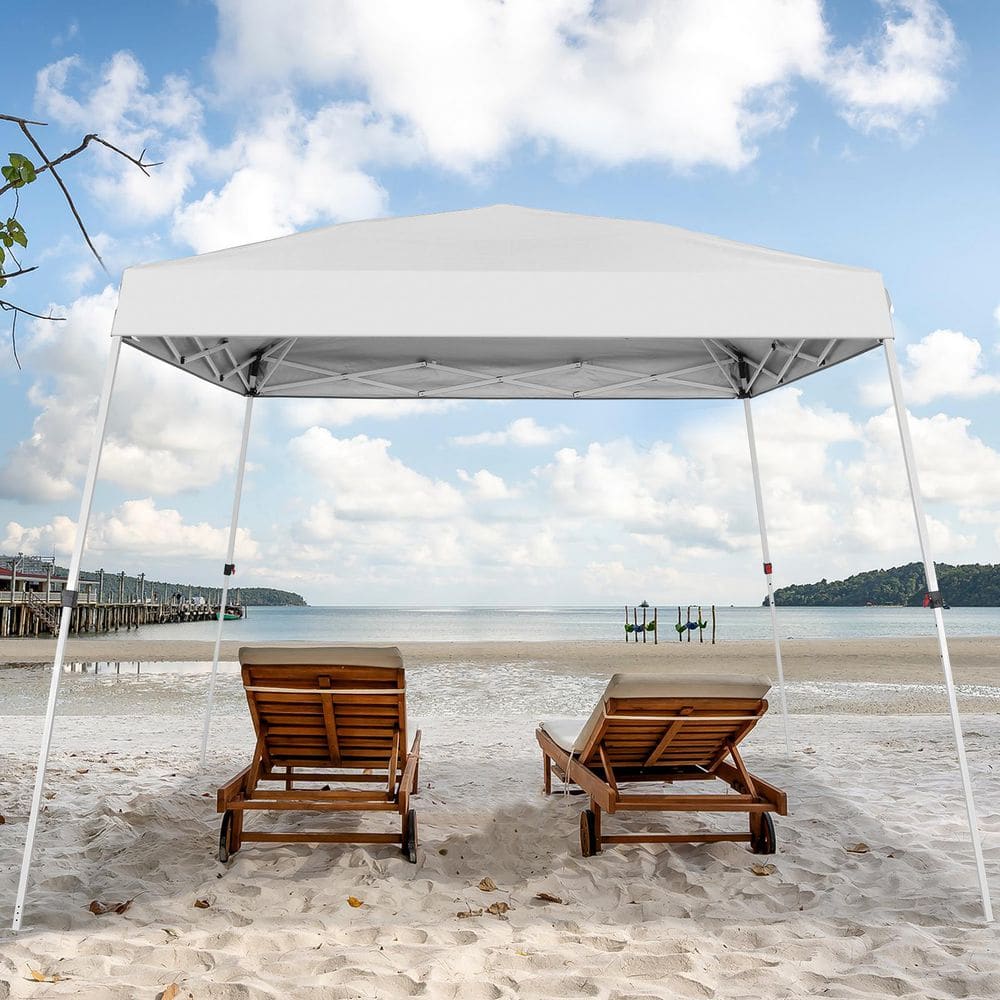 COOS BAY 10 ft. x 10 ft. White Slant Leg Pop-Up Canopy with