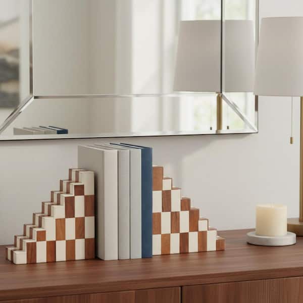 Liv & Skye Ivory 6 in. x 6 in. Wood Geometric Checkered Step