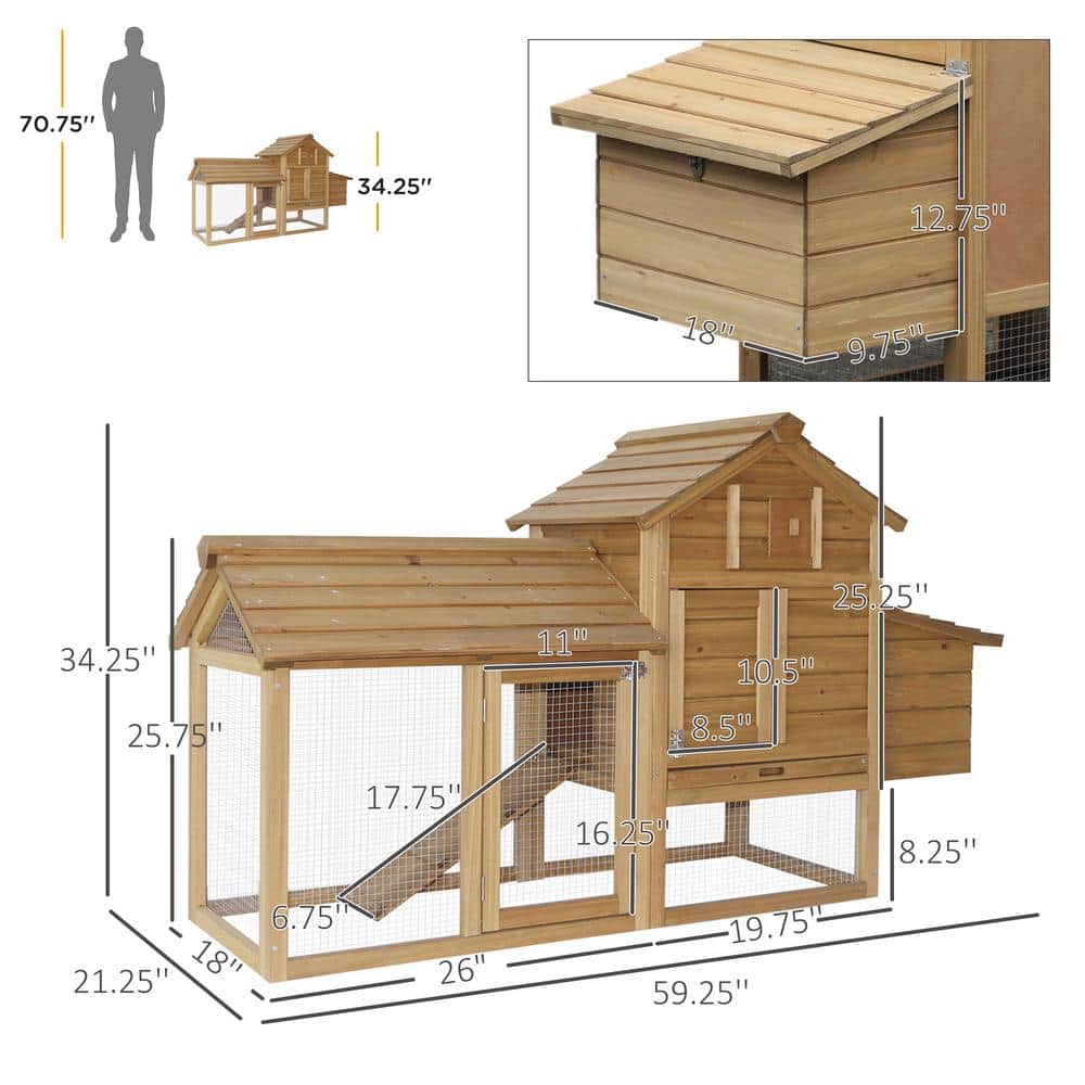 Small Natural Wood Outdoor Chicken Coop with Nesting Box