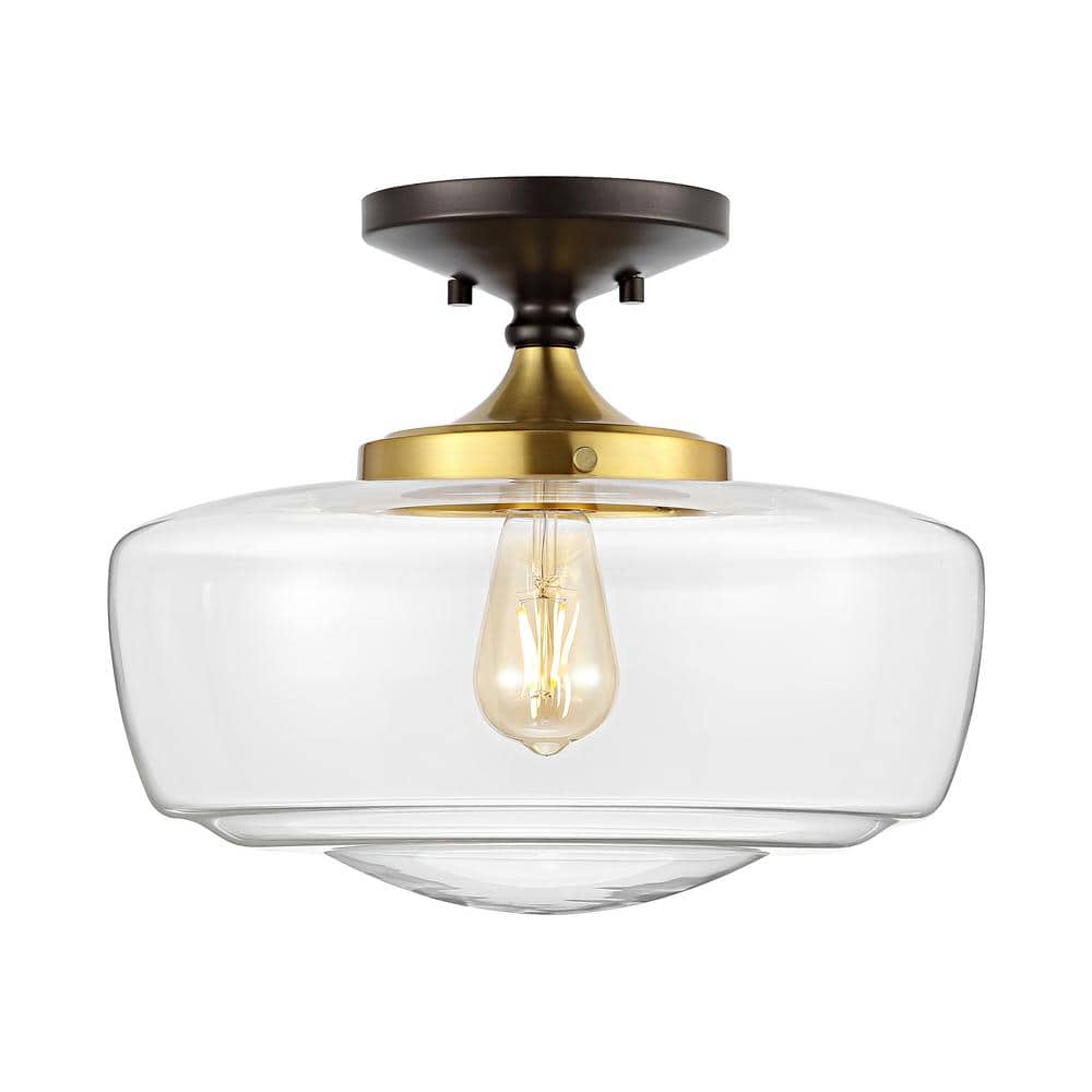 Marfa 14" Clear Glass and Brass Gold Farmhouse LED Flush Mount