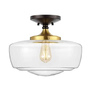 Marfa 14 in. Oil Rubbed Bronze/Brass Gold Glass/Iron Farmhouse Modern LED Flush Mount