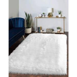 Sheepskin Faux Furry White Cozy Rugs 6 ft. x 8 ft. Area Rug