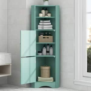 14.96 in. W x 14.96 in. D x 61.02 in. H Green MDF Freestanding Linen Cabinet with Doors and Adjustable Shelves