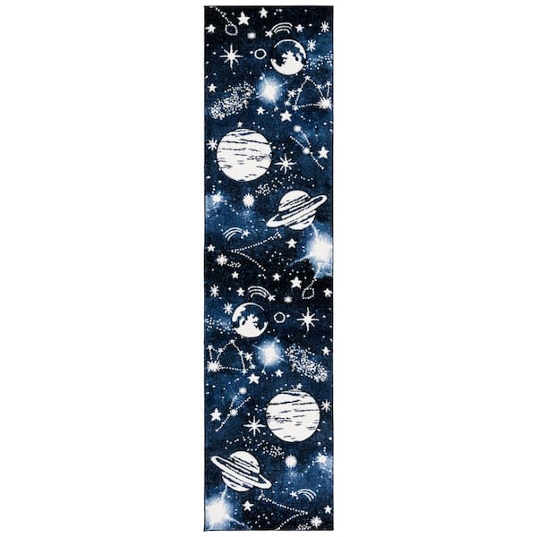 SAFAVIEH Carousel Kids 2 ft. x 8 ft. Dark Blue/Light Blue Galaxy Runner Rug