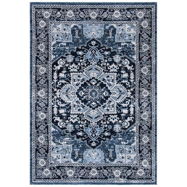 Charleston Navy/Blue 9 ft. x 12 ft. Border Floral Area Rug