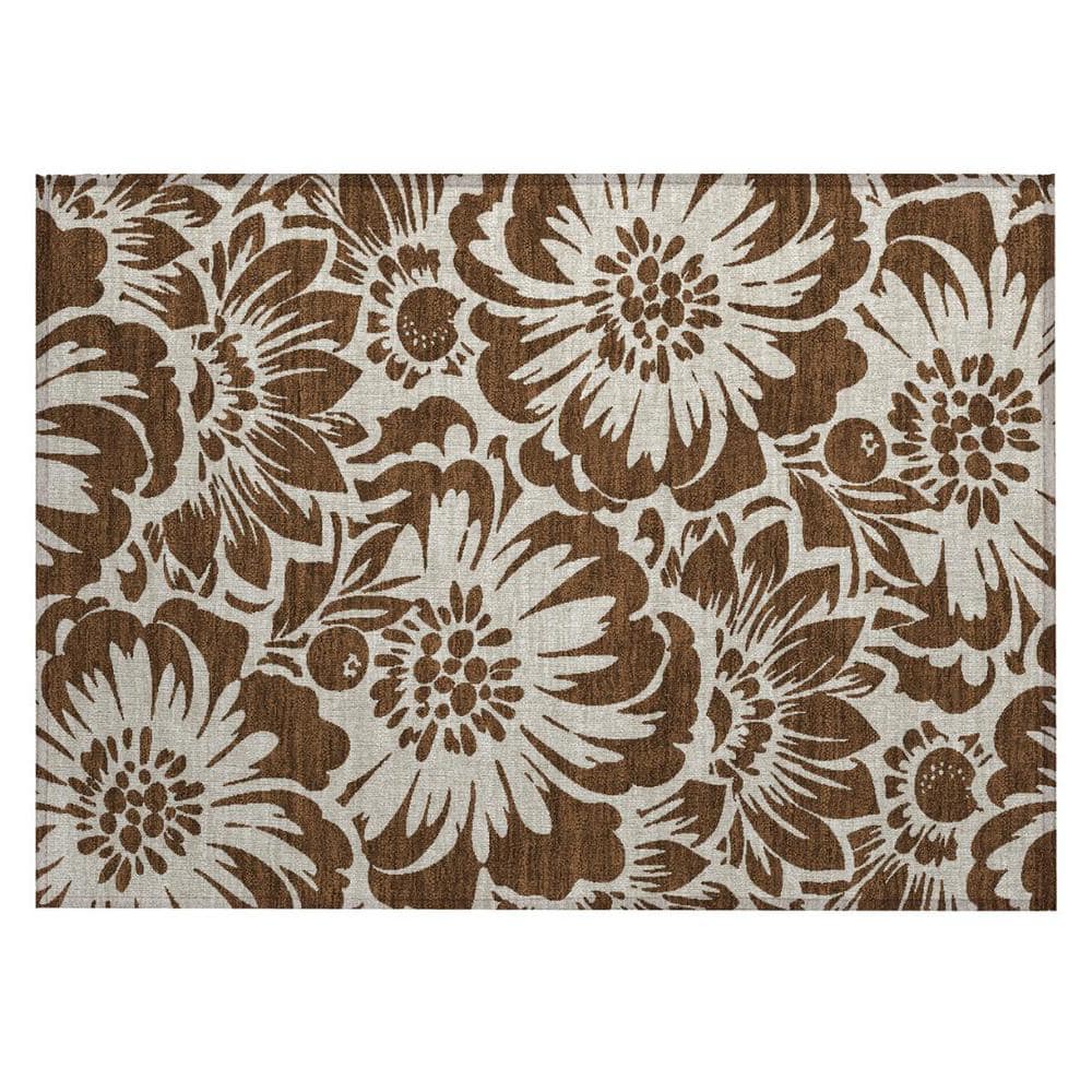 Brown and Ivory 2 ft. x 3 ft. Woven Floral Rectangle Indoor/Outdoor Area Rug price history on PriceWatchPro