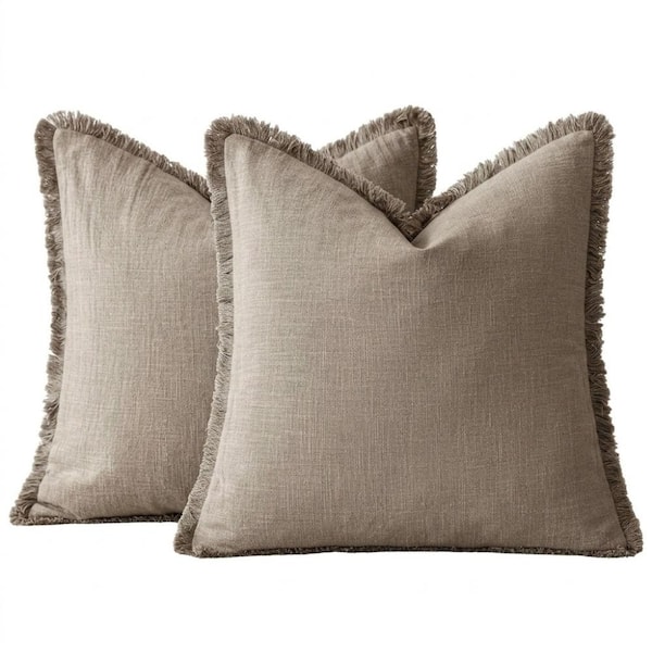 Brown Tan Tassels 18 in. x 18 in. Throw Pillow Cover Set of 2