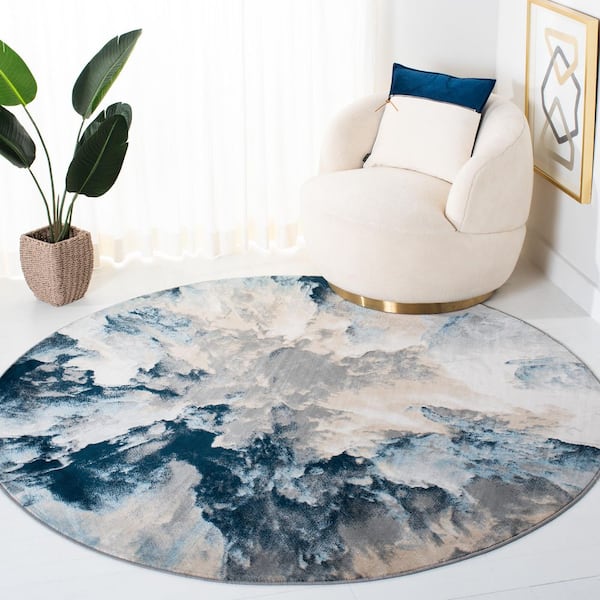 Lagoon 7 ft. x 7 ft. Round Blue/Beige Oversized Cloud Area Rug