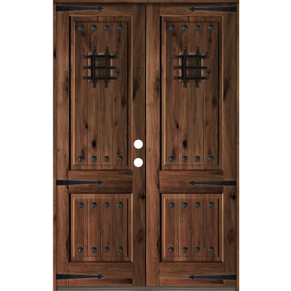 64 in. x 96 in. Mediterranean Knotty Alder Square Top with Red Mahogony Stain Left-Hand Wood Double Prehung Front Door price history on PriceWatchPro