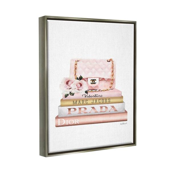 Stupell Industries Fashion Designer Purse Bookstack Pink Gold Watercolor Canvas  Wall Art by Amanda Greenwood 