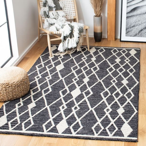 Micro-Loop Charcoal/Ivory Doormat 3 ft. x 4 ft. Tribal Diamonds Area Rug