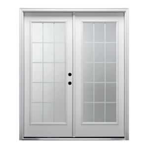 64 in. x 80 in. White Internal Grilles Left-Hand Inswing Full Lite Clear Primed Fiberglass Smooth Prehung Front Door