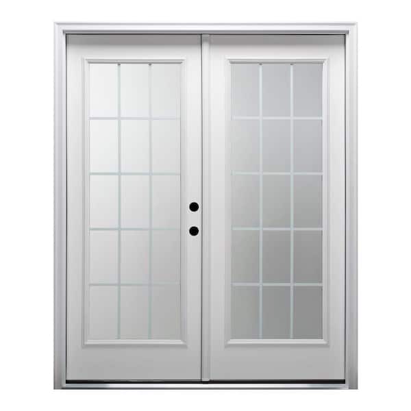 MMI Door 64 in. x 80 in. Internal Grilles Left-Hand Inswing Full Lite Clear Low-E Primed Smooth Fiberglass Prehung Front Door
