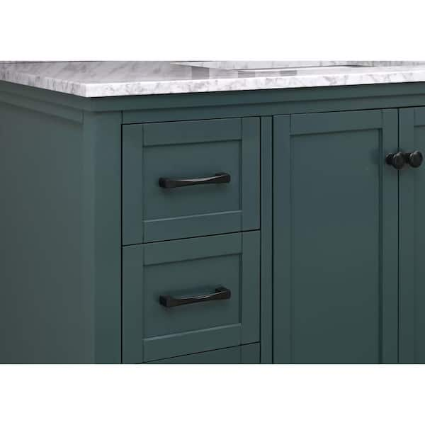 Home Decorators Collection Merryfield 43 in. W x 22 in. D x 35 in. H Freestanding Bath Vanity in Dark Blue-Gray with Carrara White Marble Top