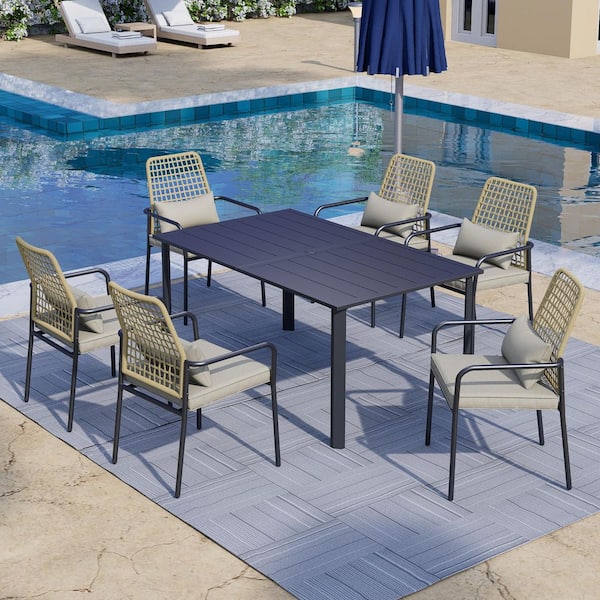 Anmutig 7-Piece Metal Outdoor Dining Set with Gray Cushion