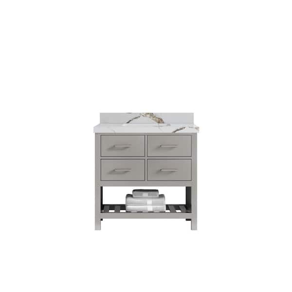 Willow Collections Parker 36 in. Single Sink Freestanding White Bath Vanity with Calacatta Gold Qt. Top Unassembled