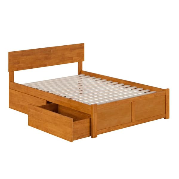 Orlando Light Toffee Natural Bronze Solid Wood Frame Full Platform Bed with Footboard and Storage Drawers
