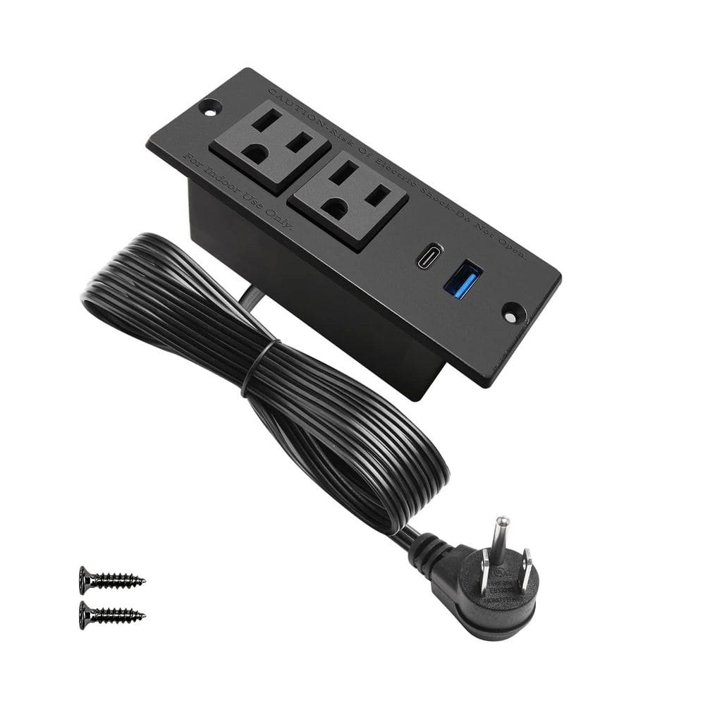 Black USB C Recessed Power Strip Fast Charge Desktop Power Station 2 Outlets 2 USB for Tabletop Sofa Cabinet Nightstand price history on PriceWatchPro