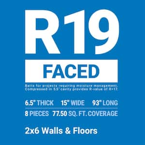 R-19 Kraft Faced Fiberglass Insulation Batt 15 in. x 93 in. (10-Bags)