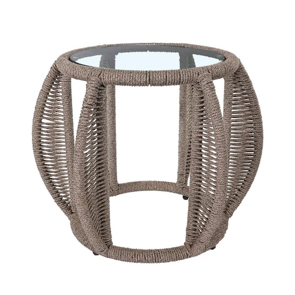 TWT Beige Round Aluminum Outdoor Bistro Side