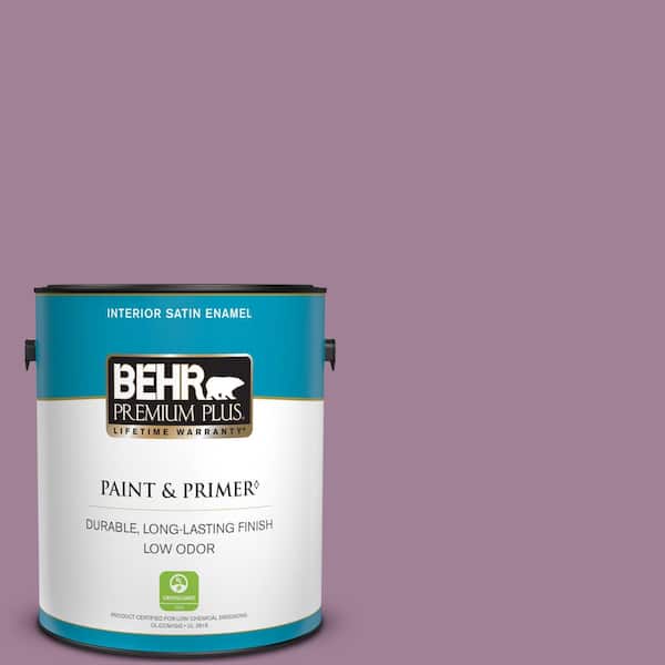 BEHR PREMIUM PLUS 1 gal. #PMD-82 Violet Bouquet Satin Enamel Low Odor Interior Paint & Primer