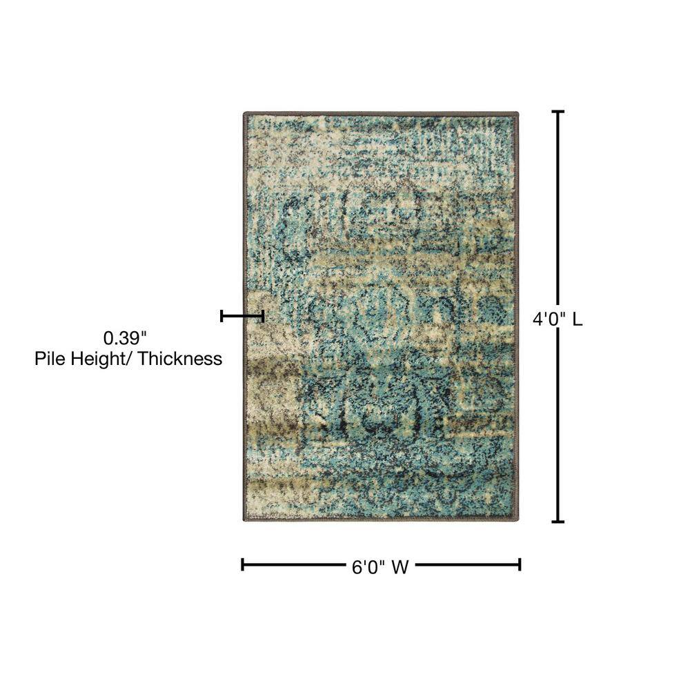 Vintage Boho-Chic Medallion 4' x 6' Blue Synthetic Area Rug