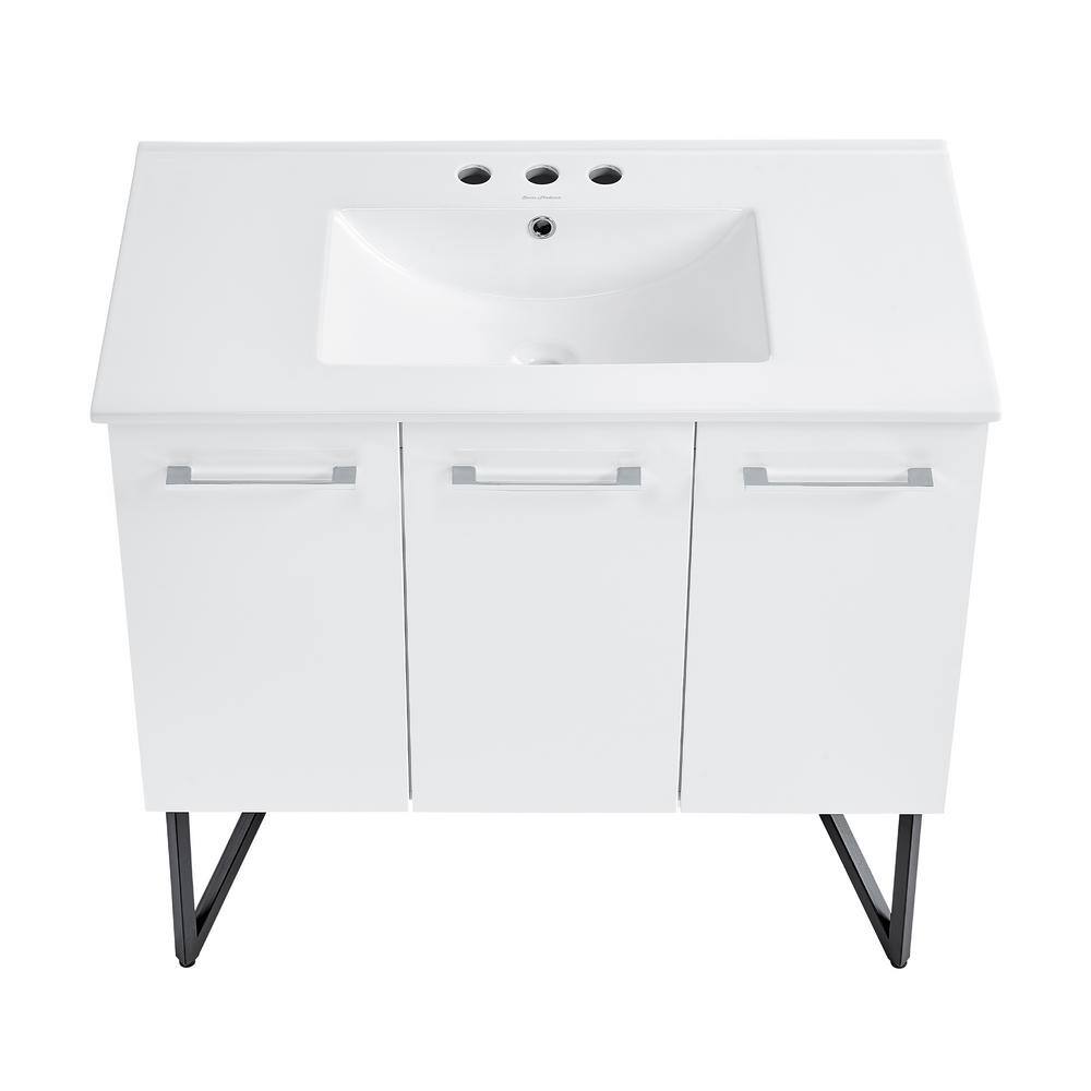 Annecy 36" Glossy White Freestanding Bathroom Vanity with Ceramic Sink