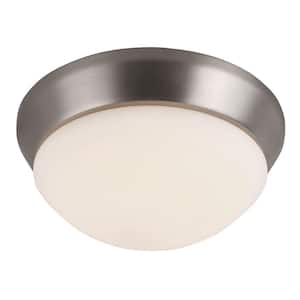 Christine 10 in. 50-Watt Brushed Nickel Integrated LED Flush Mount with Frosted Glass Silver Shade